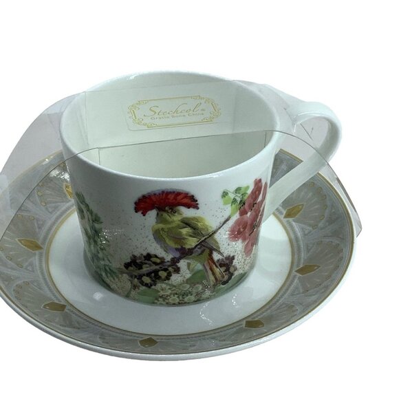 Stechcol Gracie Royal Flycatcher Bird Flower Amazonian Bone China Cup and Saucer - Picture 9 of 10